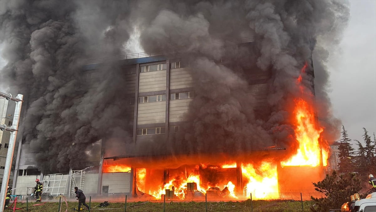 Trabzon'un Arsin ilçesindeki bir fındık fabrikasının deposunda çıkan yangına itfaiye ekipleri...