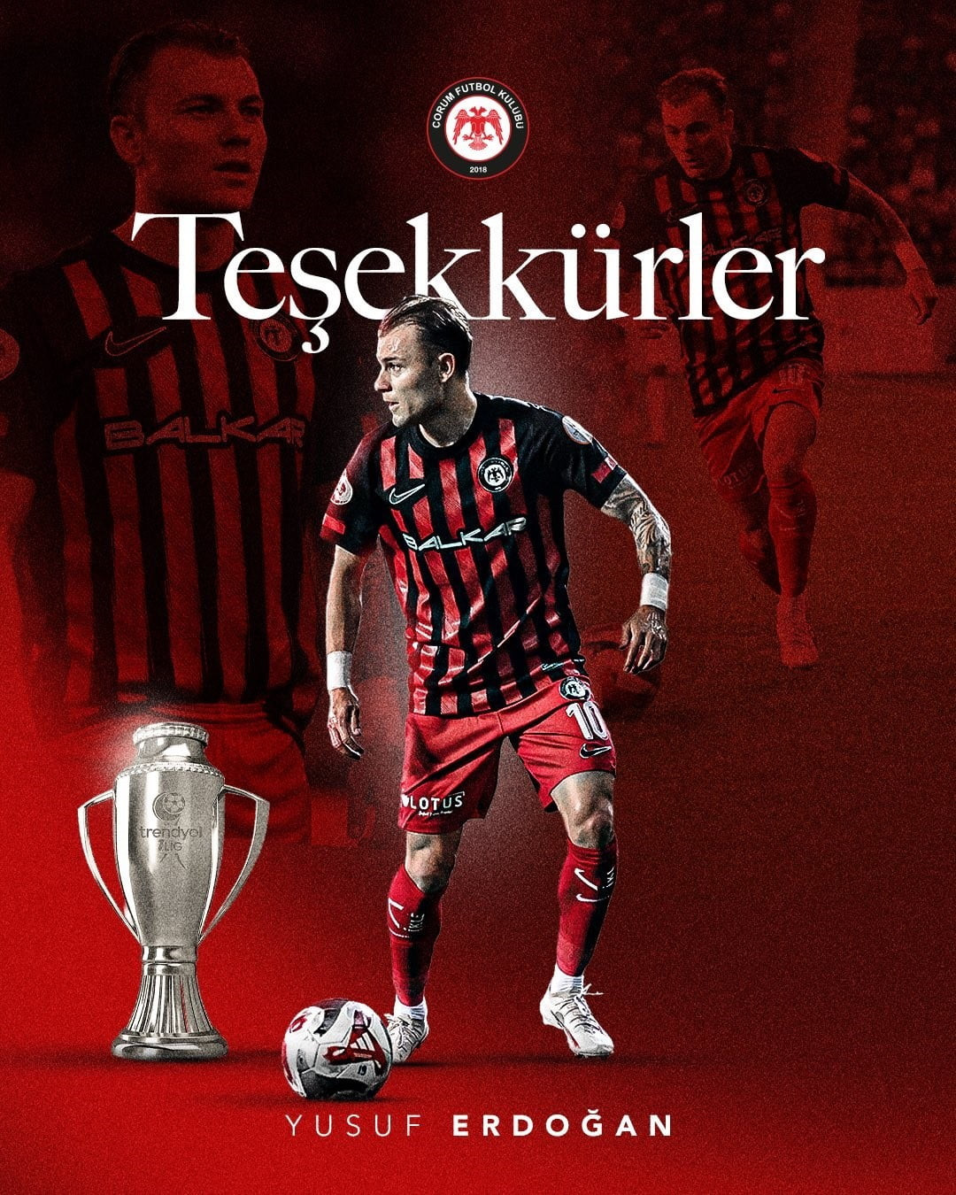 TRENDYOL SÜPER LİG EKİPLERİNDEN ÇORUM FK, TAKIM KAPTANI YUSUF ERDOĞAN İLE YOLLARINI AYIRDI.