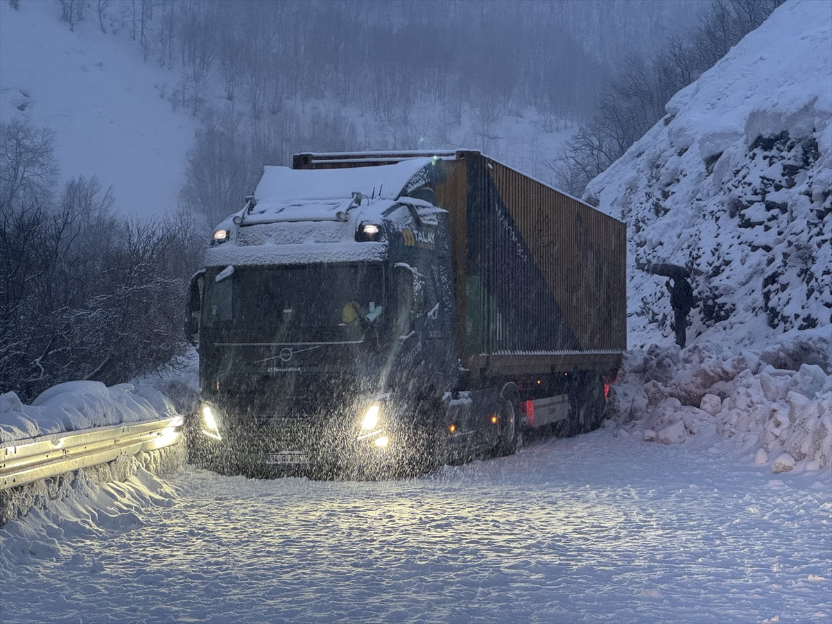 Tunceli'nin Ovacık ilçesinde kar yağışı nedeniyle yolda kalan tır, ulaşımın aksamasına neden...
