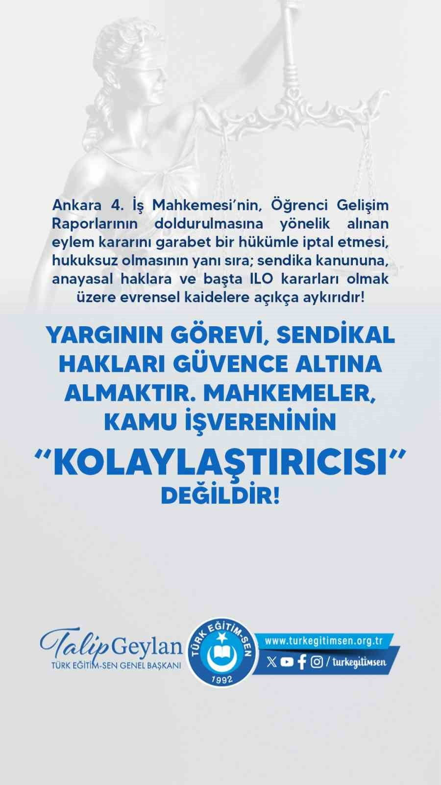 TÜRK EĞİTİM-SEN GENEL BAŞKANI TALİP GEYLAN'IN AÇIKLAMASI