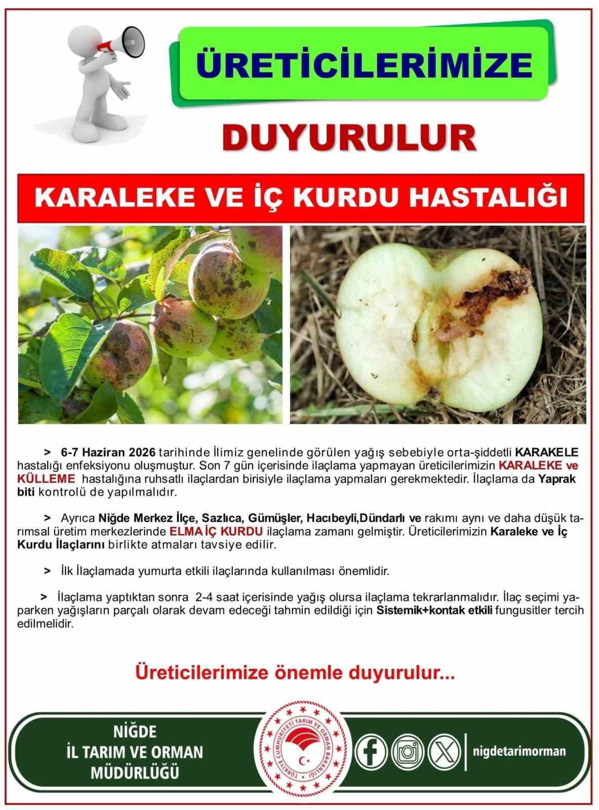 ÜRETİCİLERE KARALEKE VE İÇ KURDU UYARISI