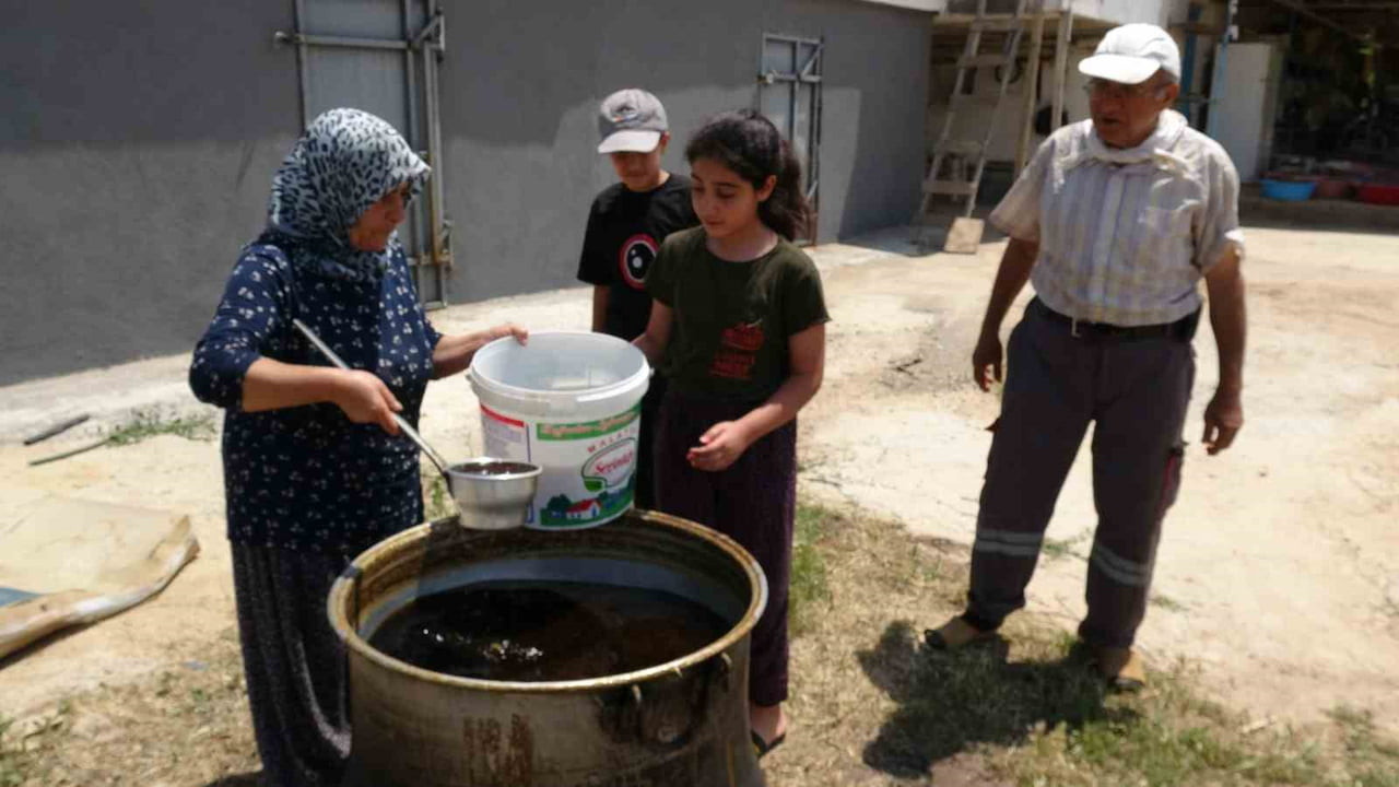 YEŞİLYURT İLÇESİNDE DUT HASADIYLA BİRLİKTE GELENEKSEL YÖNTEMLERLE ÜRETİLEN DOĞAL DUT PEKMEZİ İÇİN...