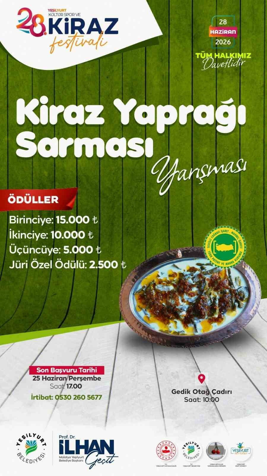 YEŞİLYURT'UN ÜNLÜ LEZZETİ "KİRAZ YAPRAĞI SARMASI" İÇİN 28 HAZİRAN'DA YARIŞMA...