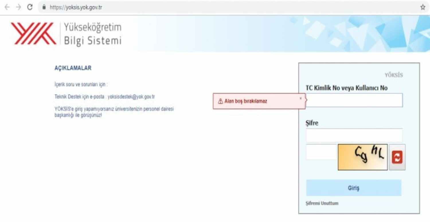 YÖKSİS şifre alma