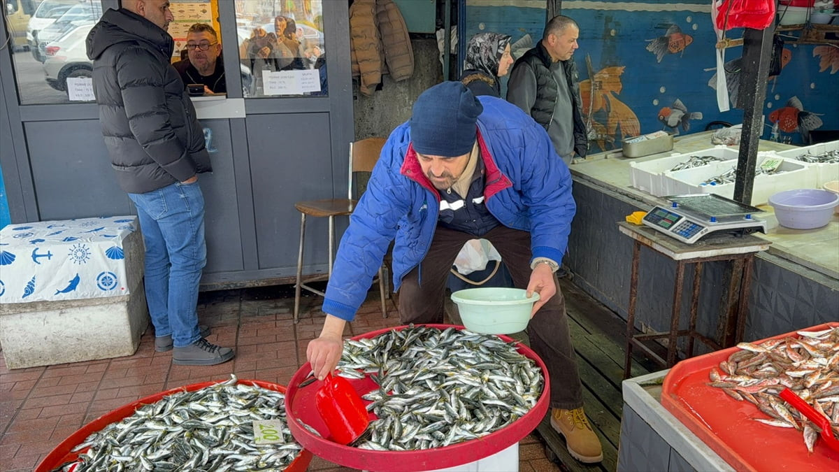 Zonguldak'ta elverişsiz hava koşulları nedeniyle balıkçıların denize açılamaması tezgahlardaki...