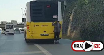 İstanbul'da Otobüs Arkasında Tehlikeli Paten Yolculuğu