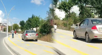 Yaya yolunda araç kullanan şaşkın sürücü!