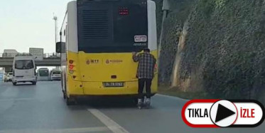 İstanbul'da Otobüs Arkasında Tehlikeli Paten Yolculuğu