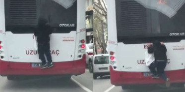 Hareket Halindeki Otobüse Tutunarak Canını Hiçe Saydı