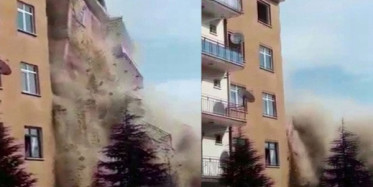 Elazığ'da Hasarlı Bina Çöktü