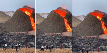 İzlanda'da Yanardağ Patlarken Yanında Voleybol Oynadılar