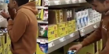 Marketteki Sütleri İçip, Görüntülerini Paylaştılar!